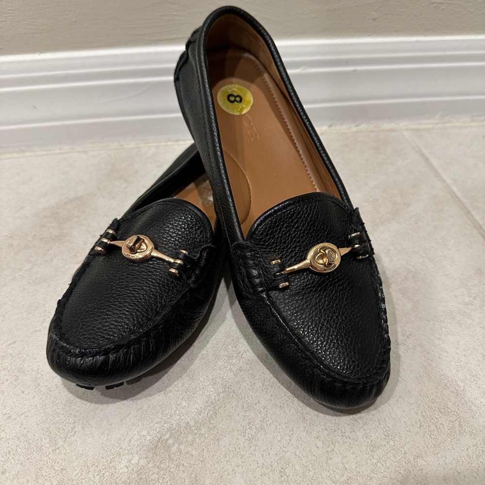 Coach Black Leather Loafers with Gold Detail